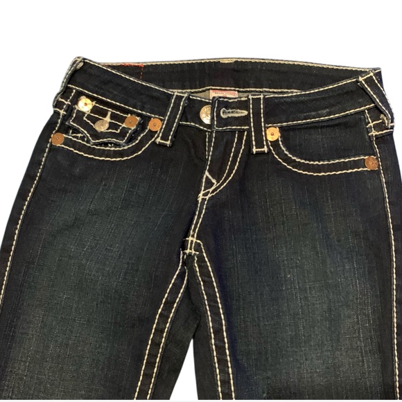 True Religion Women’s Joey Big T Twisted Flare Dark Denim Jeans - Size 25 NWOT - Picture 2 of 12